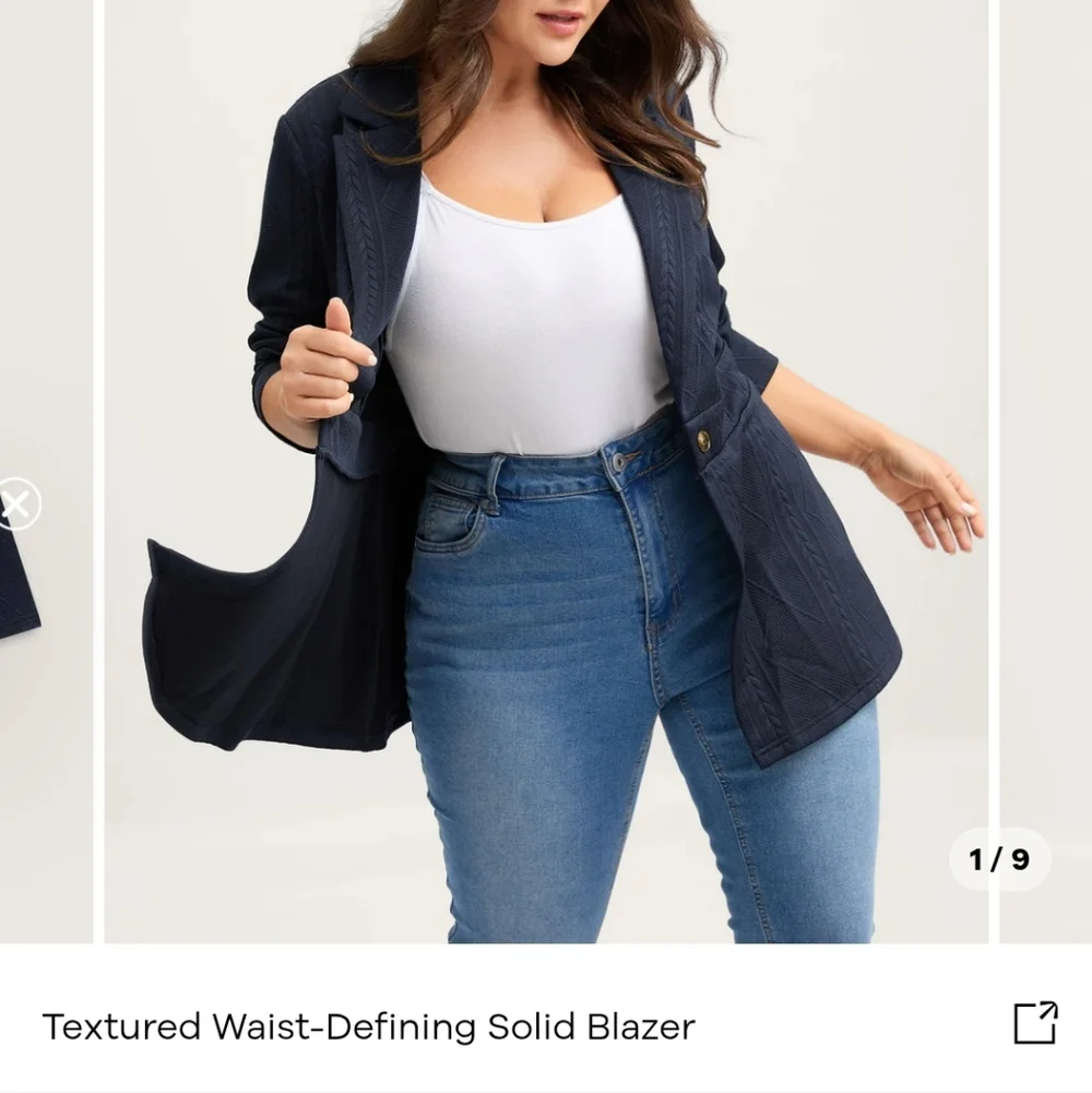 Dark Navy Knit Blazer with Single Button - Picture 4 of 4